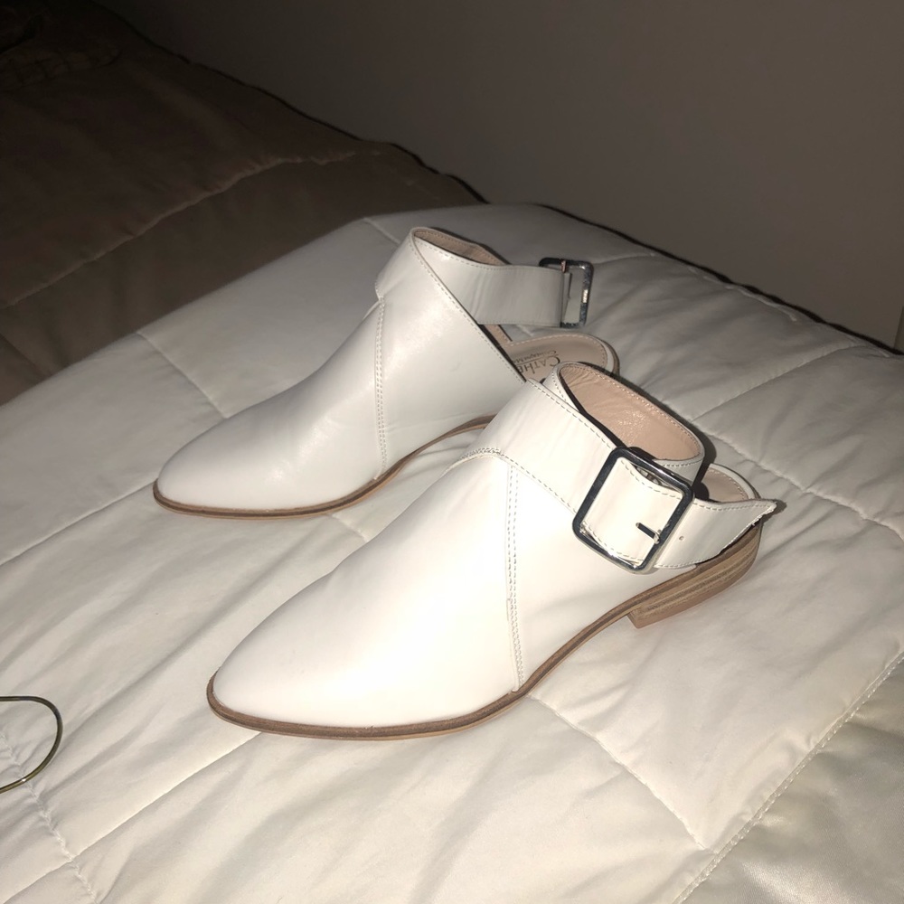 White fashion mules